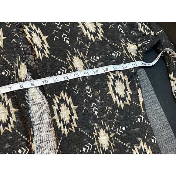 Xhilaration Womens Open-Front Cardigan M Black Aztec Print Lace-Back Long Sleeve - Picture 7 of 9